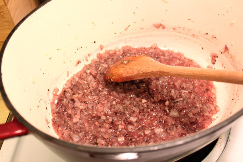 onions, garlic, and wine